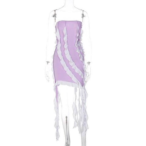Strapless Ruffle Tassel Dress - Sexy Slim Waist Wrap for Summer Street Style Strapless Ruffle Tassel Dress - Sexy Slim Waist Wrap for Summer Street Style