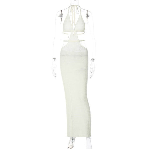 Sleeveless Halter Lace-Up Dress - Sexy Backless Slim Fit for Prom & Vacation Sleeveless Halter Lace-Up Dress - Sexy Backless Slim Fit for Prom & Vacation