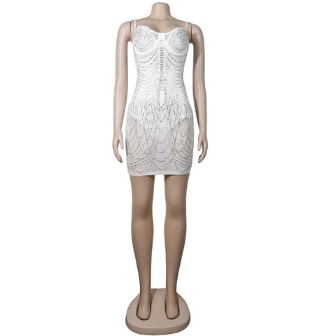 Chic Rhinestone Tassel Mini Dress - Women's Sexy Strap Bodycon Clubwear Chic Rhinestone Tassel Mini Dress - Women's Sexy Strap Bodycon Clubwear