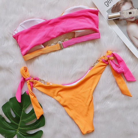 Luxury Cameo Push-Up Bikini Set - Rhinestone-Embellished Bandeau Swimsuit for Women Luxury Cameo Push-Up Bikini Set - Rhinestone-Embellished Bandeau Swimsuit for Women