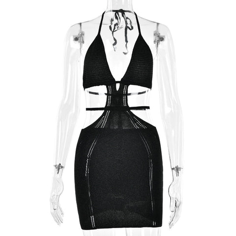 Sleeveless Halter Lace-Up Dress - Sexy Backless Slim Fit for Prom & Vacation Sleeveless Halter Lace-Up Dress - Sexy Backless Slim Fit for Prom & Vacation
