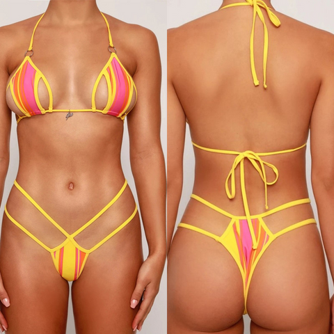 Sexy Neon Halter Hollow Out Micro Bikini Set - Perfect for Summer Sexy Neon Halter Hollow Out Micro Bikini Set - Perfect for Summer