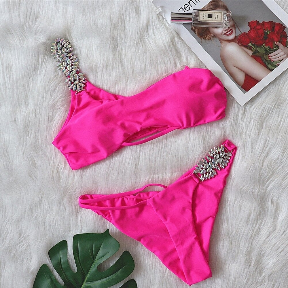 Shiny Dimond Bikini, One Shoulder High Cut, Push up Swimsuit, Crystal Bathing Suit - 28Swim Shiny Dimond Bikini, One Shoulder High Cut, Push up Swimsuit, Crystal Bathing Suit - 28Swim