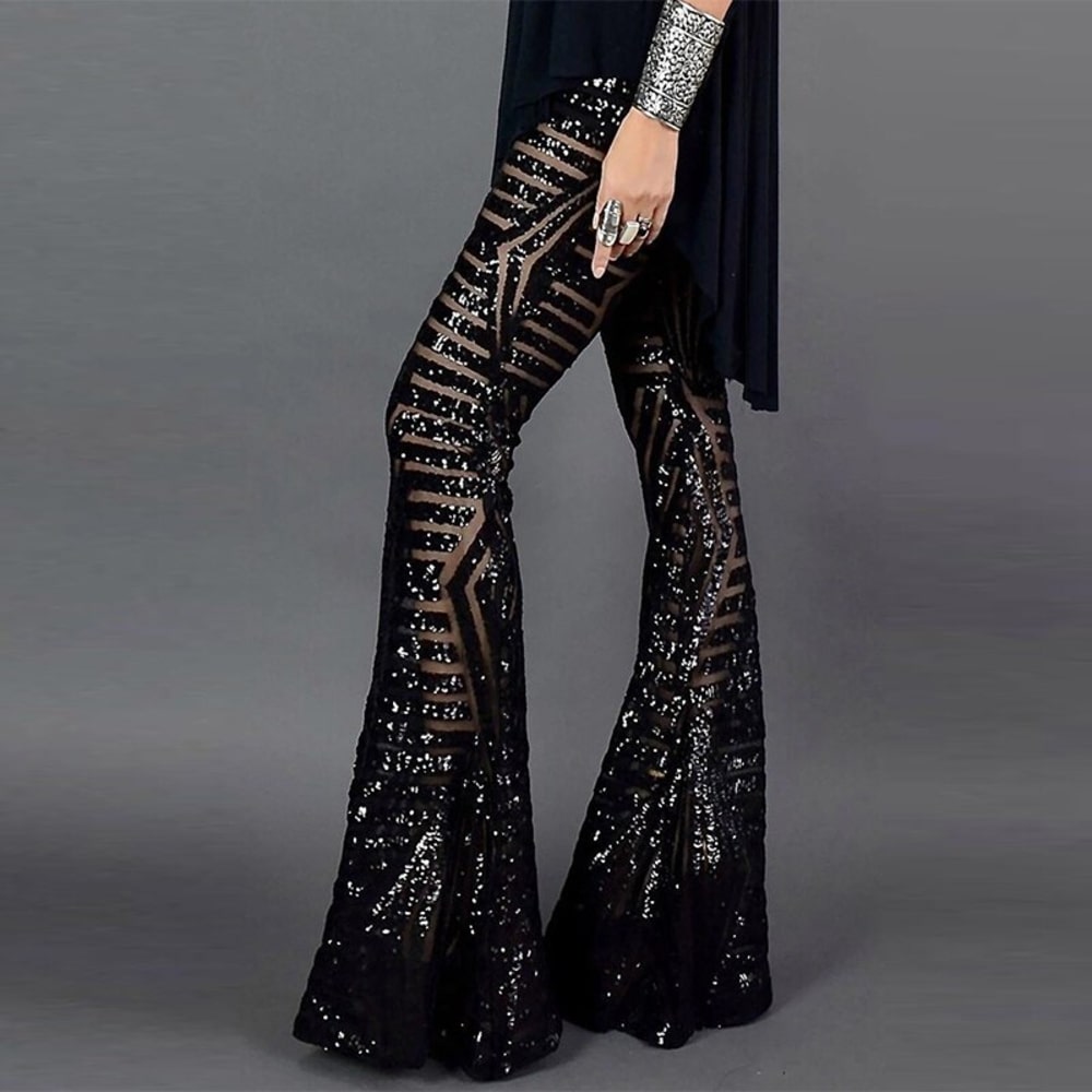 Black/Apricot Sequin Trousers, Disco Dance Woman Long Pants - 28Swim Black/Apricot Sequin Trousers, Disco Dance Woman Long Pants - 28Swim