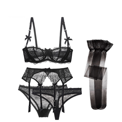 Varsbaby 5-Piece Lace Lingerie Set with Garter Belt Varsbaby 5-Piece Lace Lingerie Set with Garter Belt