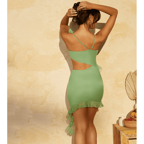 Elegant Solid Color Sling Dress with Wood Ear Detailing for Summer 2023 Elegant Solid Color Sling Dress with Wood Ear Detailing for Summer 2023