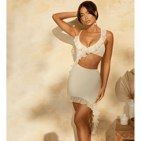 Elegant Solid Color Sling Dress with Wood Ear Detailing for Summer 2023 Elegant Solid Color Sling Dress with Wood Ear Detailing for Summer 2023