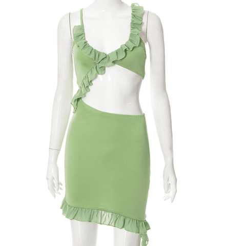 Elegant Solid Color Sling Dress with Wood Ear Detailing for Summer 2023 Elegant Solid Color Sling Dress with Wood Ear Detailing for Summer 2023