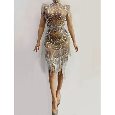 Pure Handmade Dress, Gold Tassel Beading Sleeveless Big Stone Sexy Evening Dresses, Luxury Evening Glows, 2022 - 28Swim Pure Handmade Dress, Gold Tassel Beading Sleeveless Big Stone Sexy Evening Dresses, Luxury Evening Glows, 2022 - 28Swim