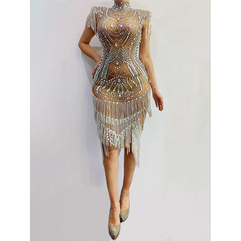 Pure Handmade Dress, Gold Tassel Beading Sleeveless Big Stone Sexy Evening Dresses, Luxury Evening Glows, 2022 - 28Swim Pure Handmade Dress, Gold Tassel Beading Sleeveless Big Stone Sexy Evening Dresses, Luxury Evening Glows, 2022 - 28Swim