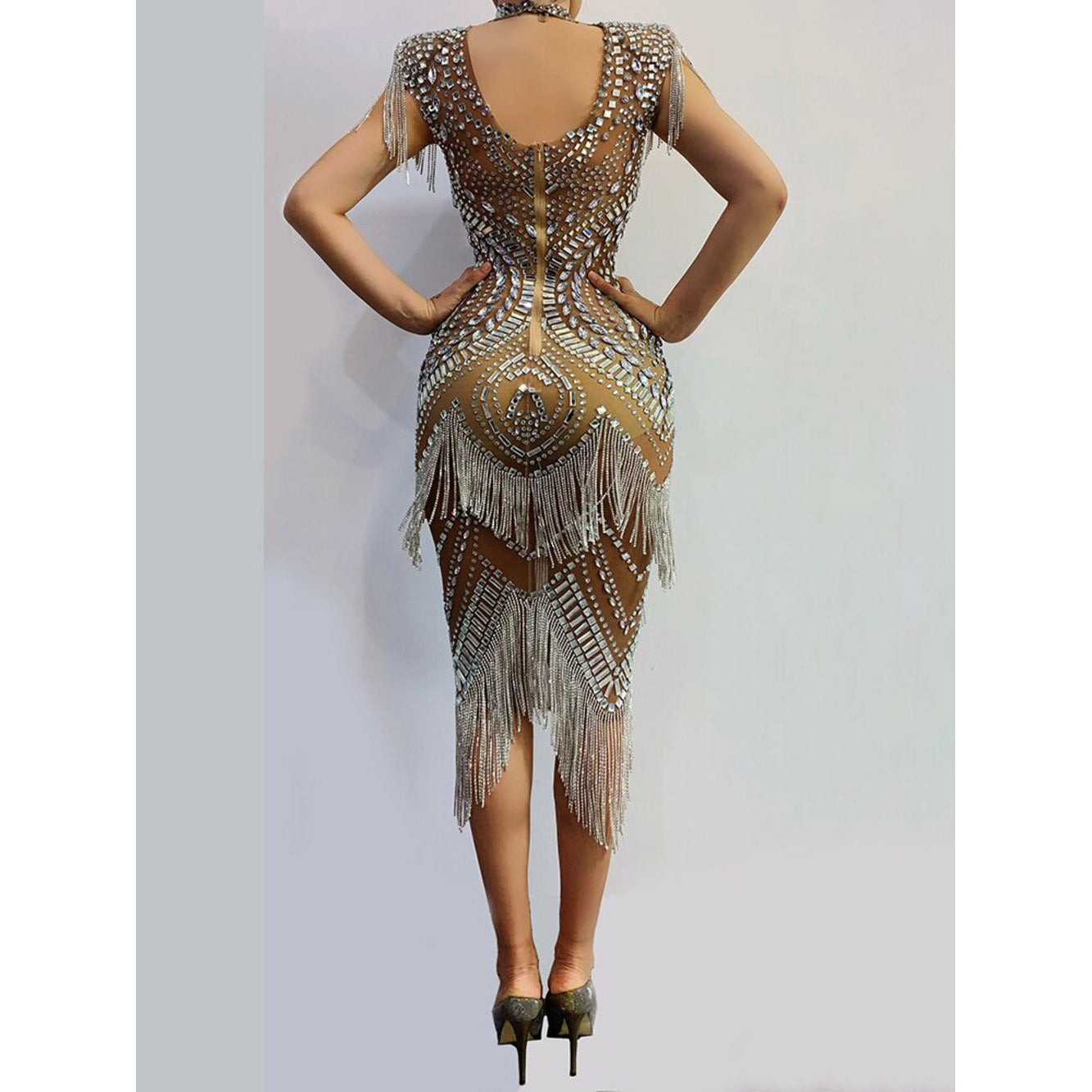 Pure Handmade Dress, Gold Tassel Beading Sleeveless Big Stone Sexy Evening Dresses, Luxury Evening Glows, 2022 - 28Swim Pure Handmade Dress, Gold Tassel Beading Sleeveless Big Stone Sexy Evening Dresses, Luxury Evening Glows, 2022 - 28Swim