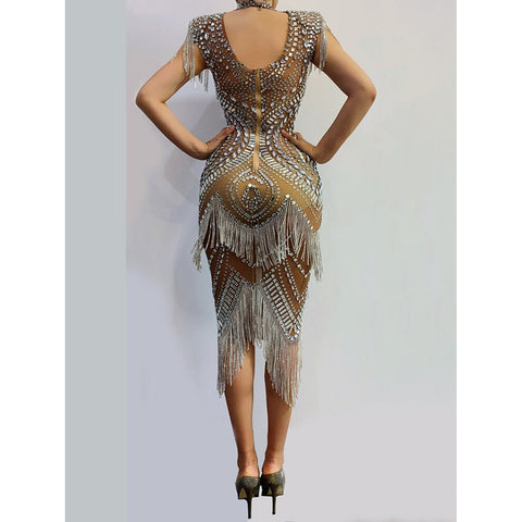 Pure Handmade Dress, Gold Tassel Beading Sleeveless Big Stone Sexy Evening Dresses, Luxury Evening Glows, 2022 - 28Swim Pure Handmade Dress, Gold Tassel Beading Sleeveless Big Stone Sexy Evening Dresses, Luxury Evening Glows, 2022 - 28Swim