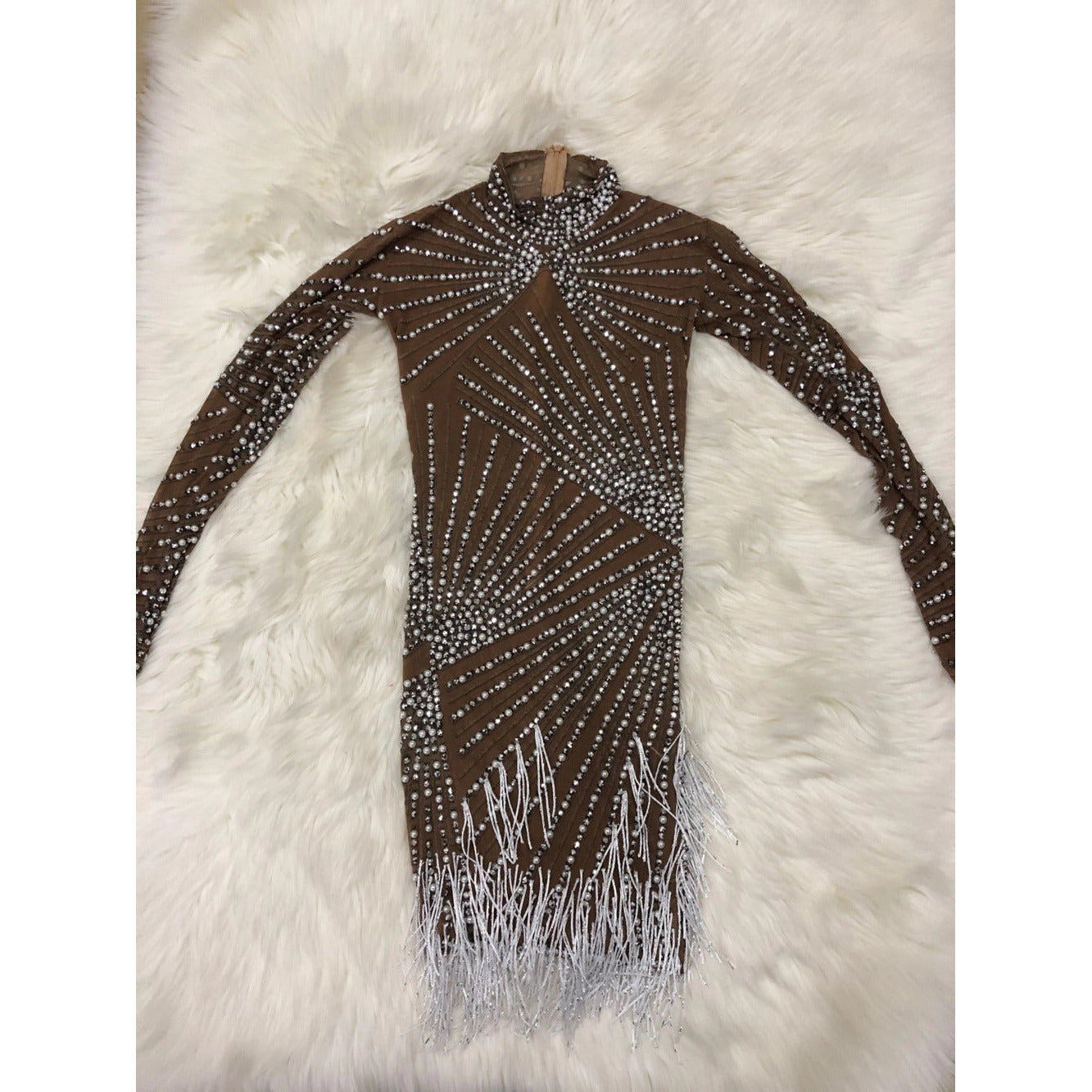 Rhinestones Pearls, High Neck Mesh Dress Bar Birthday Celebrate Dress Women Dance Outfit - 28Swim Rhinestones Pearls, High Neck Mesh Dress Bar Birthday Celebrate Dress Women Dance Outfit - 28Swim