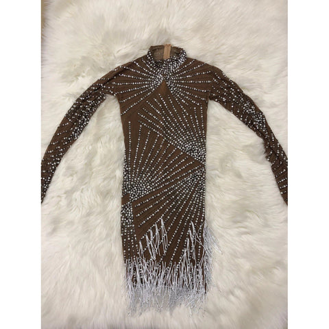 Rhinestones Pearls, High Neck Mesh Dress Bar Birthday Celebrate Dress Women Dance Outfit - 28Swim Rhinestones Pearls, High Neck Mesh Dress Bar Birthday Celebrate Dress Women Dance Outfit - 28Swim