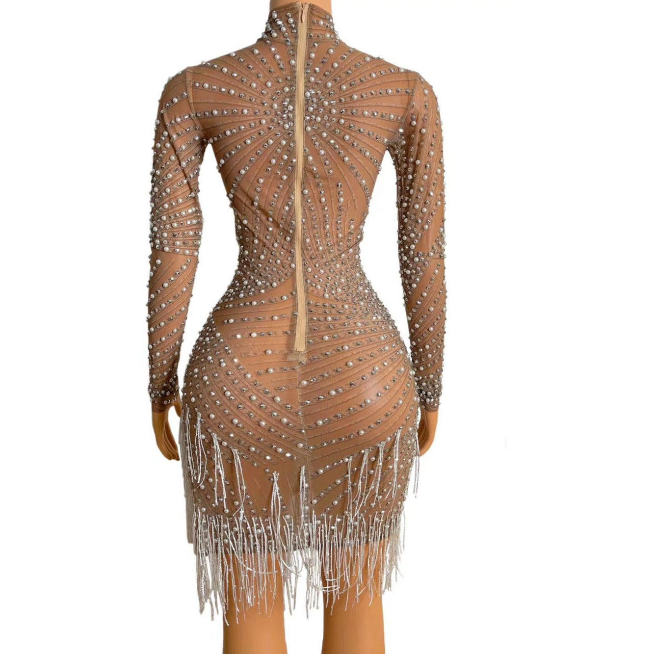Rhinestones Pearls, High Neck Mesh Dress Bar Birthday Celebrate Dress Women Dance Outfit - 28Swim Rhinestones Pearls, High Neck Mesh Dress Bar Birthday Celebrate Dress Women Dance Outfit - 28Swim