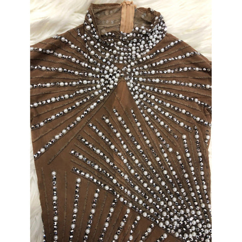Rhinestones Pearls, High Neck Mesh Dress Bar Birthday Celebrate Dress Women Dance Outfit - 28Swim Rhinestones Pearls, High Neck Mesh Dress Bar Birthday Celebrate Dress Women Dance Outfit - 28Swim