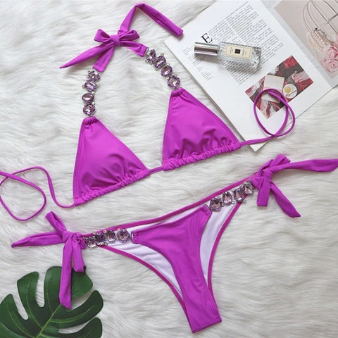 Rhinestone Two Piece Swimsuit Luxury Crystal Sexy Thong String Bikini Set Women Swimwear - 28Swim Rhinestone Two Piece Swimsuit Luxury Crystal Sexy Thong String Bikini Set Women Swimwear - 28Swim