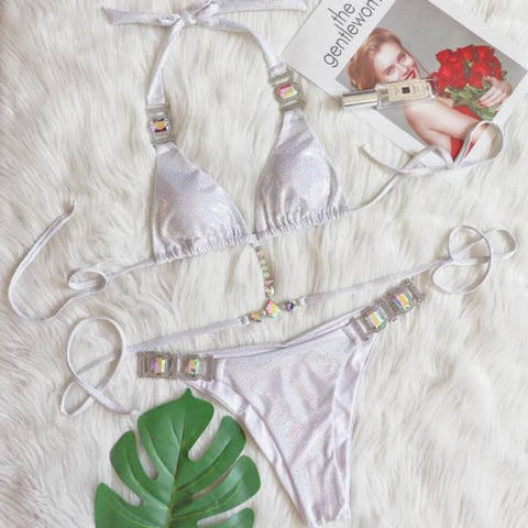 Rhinestone Two Piece Swimsuit Luxury Crystal Sexy Thong String Bikini Set Women Swimwear - 28Swim Rhinestone Two Piece Swimsuit Luxury Crystal Sexy Thong String Bikini Set Women Swimwear - 28Swim