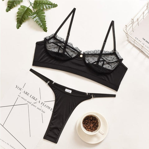 Sexy Red Lace Lingerie Set - Push-Up Bra & Transparent Panty Sexy Red Lace Lingerie Set - Push-Up Bra & Transparent Panty