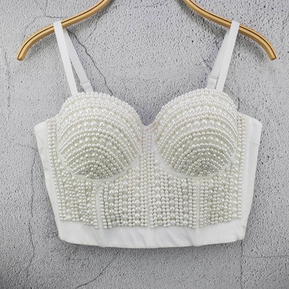 Sexy Tank Tops, Pearl Beading, Strapless Fashion Short Tops, Women Summer - 28Swim Sexy Tank Tops, Pearl Beading, Strapless Fashion Short Tops, Women Summer - 28Swim