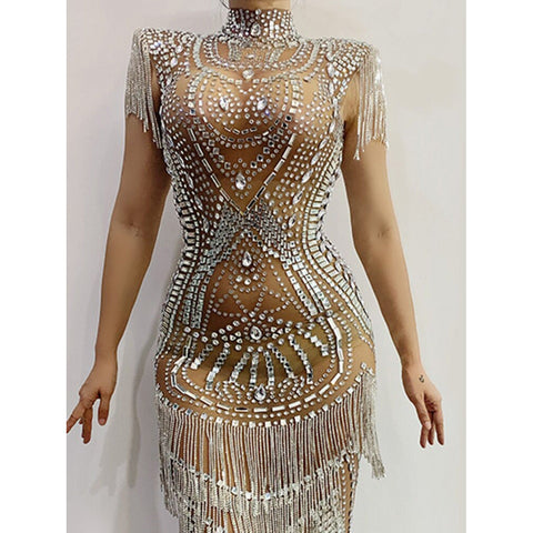 Pure Handmade Dress, Gold Tassel Beading Sleeveless Big Stone Sexy Evening Dresses, Luxury Evening Glows, 2022 - 28Swim Pure Handmade Dress, Gold Tassel Beading Sleeveless Big Stone Sexy Evening Dresses, Luxury Evening Glows, 2022 - 28Swim