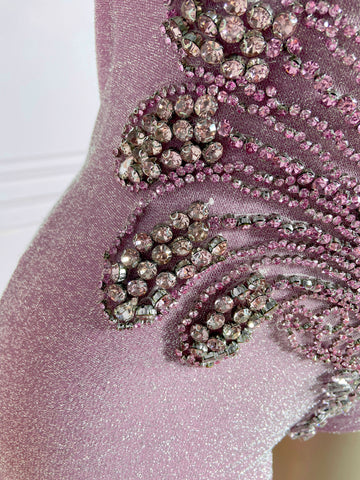 Pink Glamour Affair - Custom Rhinestone Applique & Ostrich Feather Party Couture