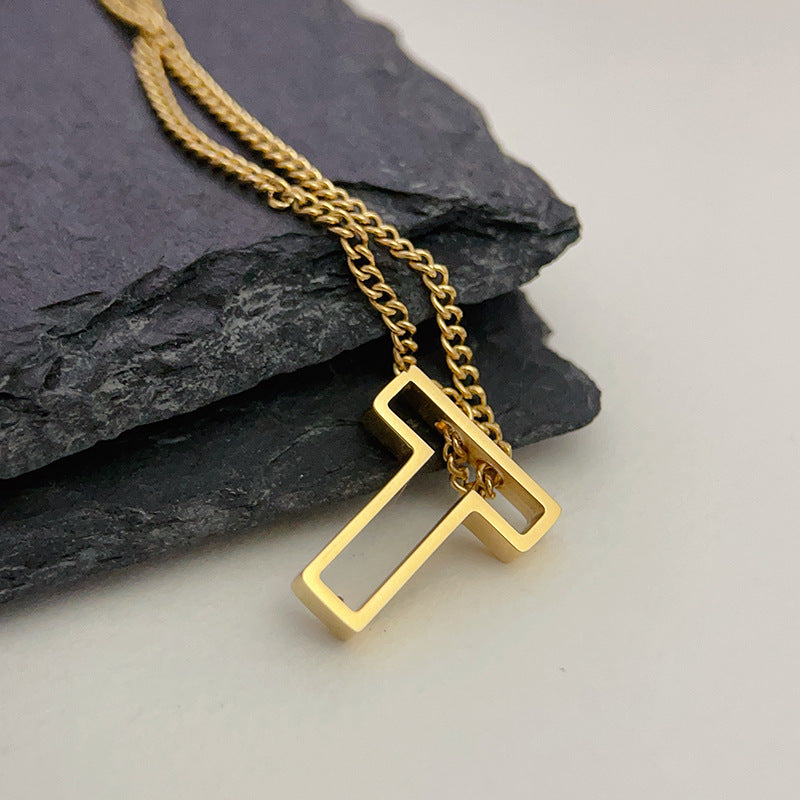 Fashion Titanium Steel Monogram Necklace