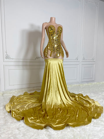 Golden Glow - Women's Yellow & Gold Prom, Birthday, Special Occasion Dress
