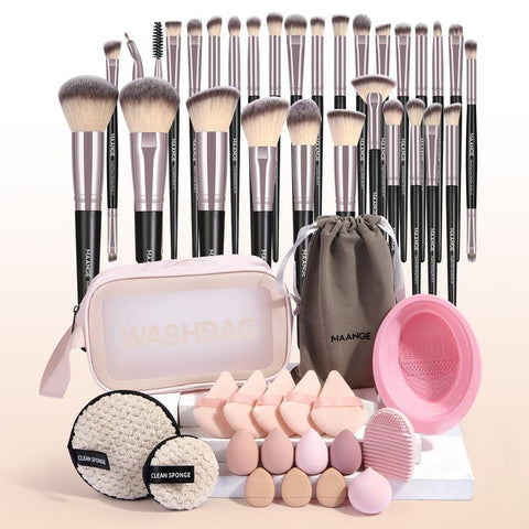 Makeup Tool Set, 49Pcs/Set Makeup Tools with Storage Bag, Soft Makeup Brushes, Beauty Sponges, Powder Puffs, Face Wash Puffs, Brush Cleaner Mat & Makeup Bag, Multifunctional Makeup Tool Kit, Fall Gift, Fall Sets