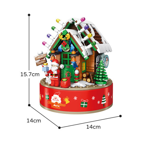 Music Box Kids Building Blocks Christmas Tree Ornaments Rotating LED Shining Music Box DIY City Bricks For Children Gift