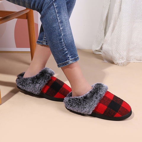 Winter Warm Plaid Plush Slippers Home Indoor Non-slip Bedroom Floor Soft Fuzzy Slipper For Couple Fashion Solid House Shoes