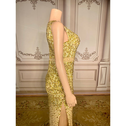 Golden Glamour - Handmade Crystal Dress