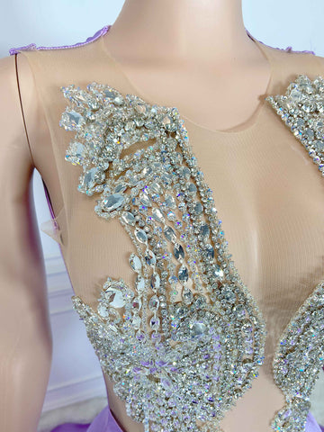 Elegant Enchantment - Silver Tassels Crystal Beaded Purple Prom Dresses