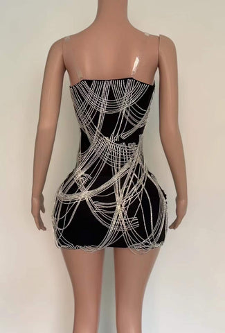 Sparkling Silver Rhinestone Chain Mesh Dress - Perfect for Celebrations, Clubs, and Performances