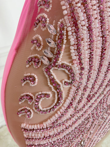 Dazzling Radiance - Pink Rhinestone Halter Mini Prom Dress for Women