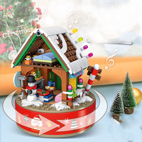 Music Box Kids Building Blocks Christmas Tree Ornaments Rotating LED Shining Music Box DIY City Bricks For Children Gift