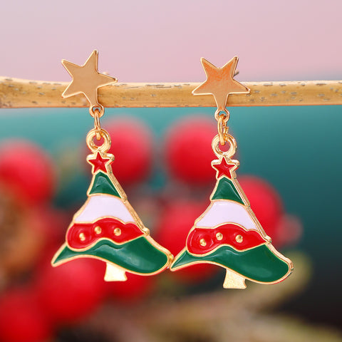 Fashionable Asymmetric Cartoon Dripping Oil Christmas Elk Earrings