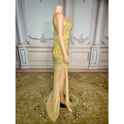 Golden Glamour - Handmade Crystal Dress