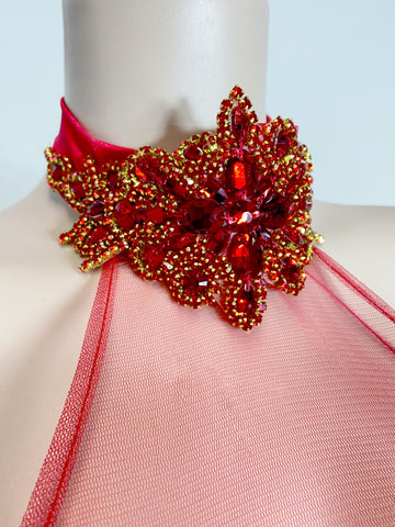 Sizzling Elegance - Turtleneck Red Mirror Sequin Rhinestone Birthday Mini Club Dress