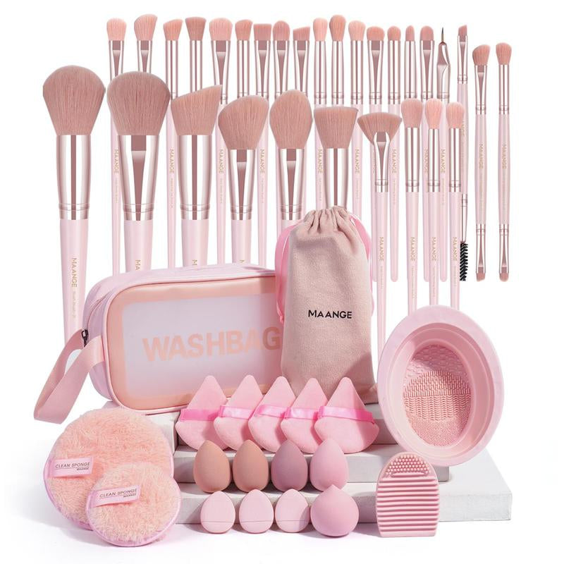 Makeup Tool Set, 49Pcs/Set Makeup Tools with Storage Bag, Soft Makeup Brushes, Beauty Sponges, Powder Puffs, Face Wash Puffs, Brush Cleaner Mat & Makeup Bag, Multifunctional Makeup Tool Kit, Fall Gift, Fall Sets