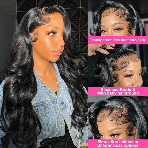 Human Hair Wigs Brazilian Body Wave Lace Front Wig for Black Women - HD, Pre-Plucked, Glueless