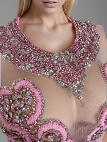 Dazzling Elegance - Sparkly Beaded Pink Short Prom Dress for Birthday's