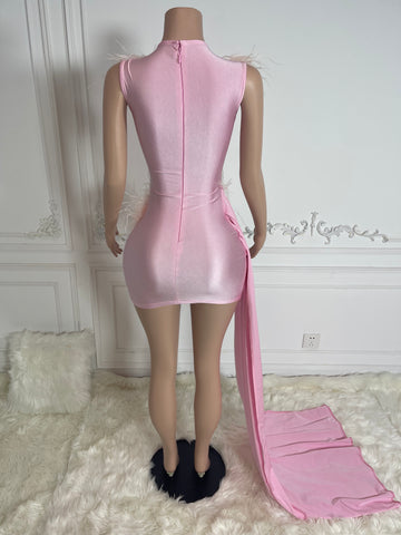 Chic Pink Elegance - Rhinestone-Adorned Homecoming Dress with Velvet, Birthday Glamour