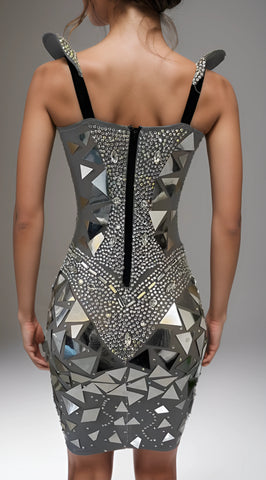 Glittering Grey Sequin Mirrors Dress - Women's Evening & Clubwear