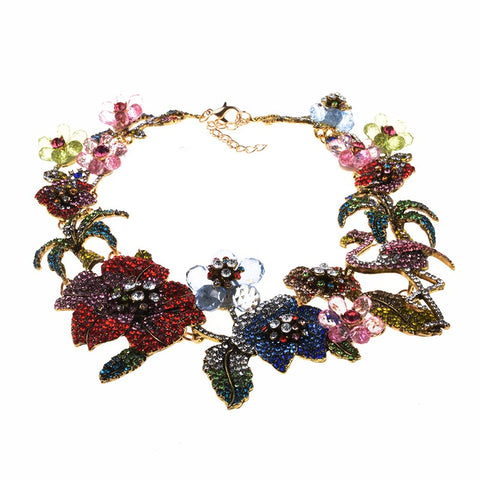 Indian Vintage Flamingo Choker Necklace - Multicolor Crystal Rhinestone Statement