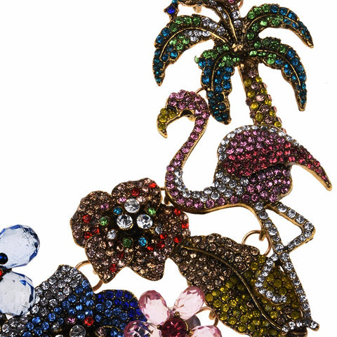 Indian Vintage Flamingo Choker Necklace - Multicolor Crystal Rhinestone Statement