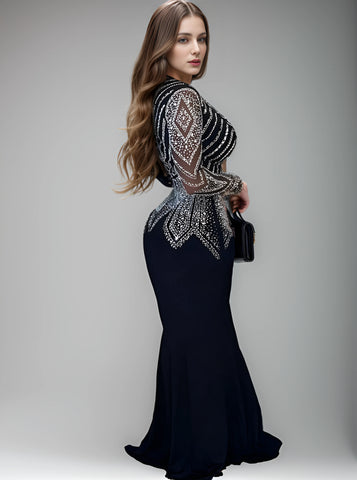 Stunning Women's Rhinestone Maxi Dress - Sheer Elegance for Birthday, Prom, or Wedding Party