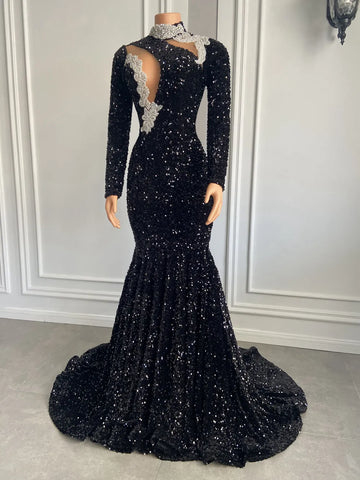 Sexy Mermaid Prom Gown - High Neck Crystals & Sparkly Sequins
