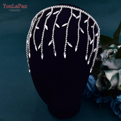 Rhinestone Bridal Forehead Headband with Combs - Wedding Tiara