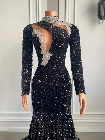 Sexy Mermaid Prom Gown - High Neck Crystals & Sparkly Sequins